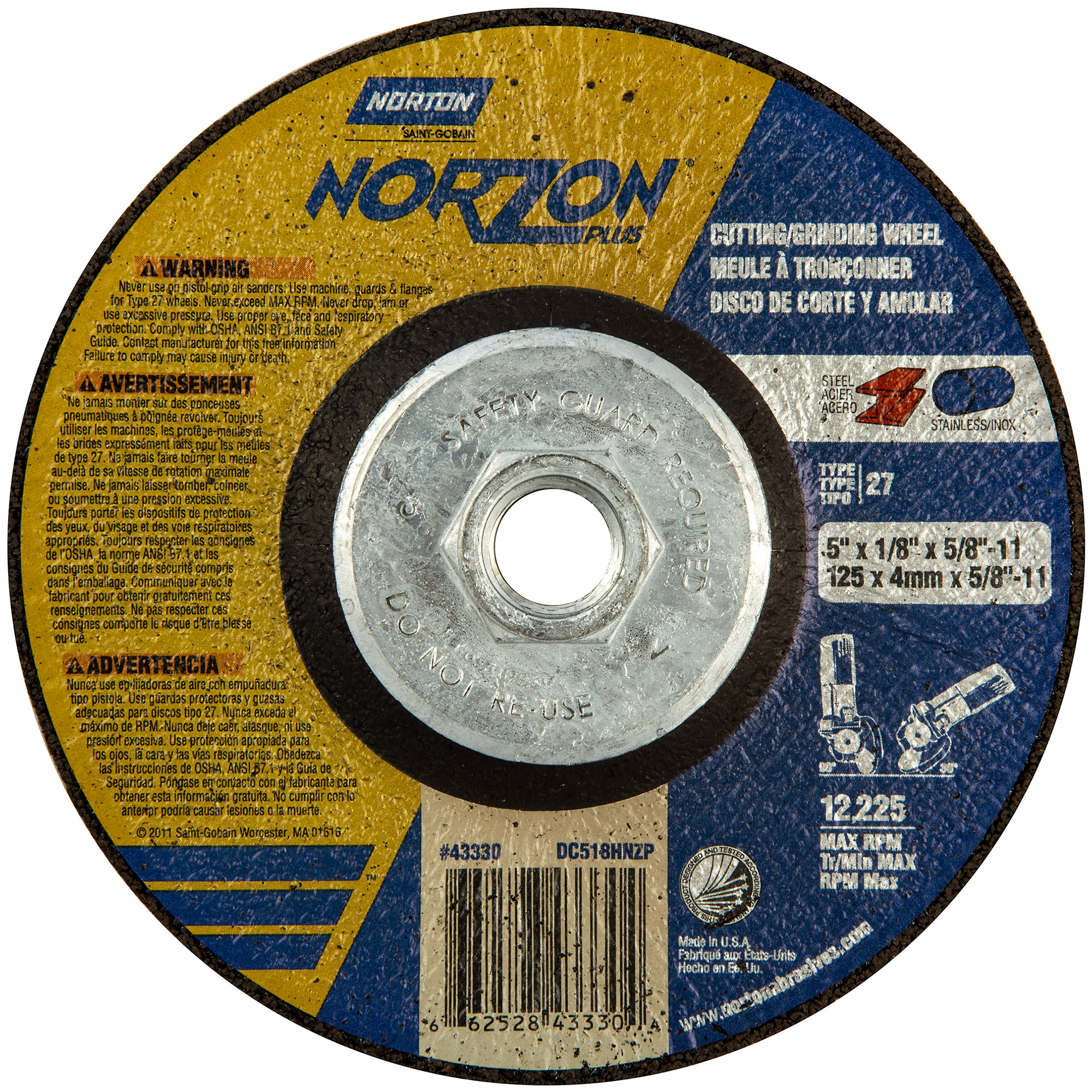 Norton Abrasives 5 x 1/8 x 5/8 - 11 In. Wheel